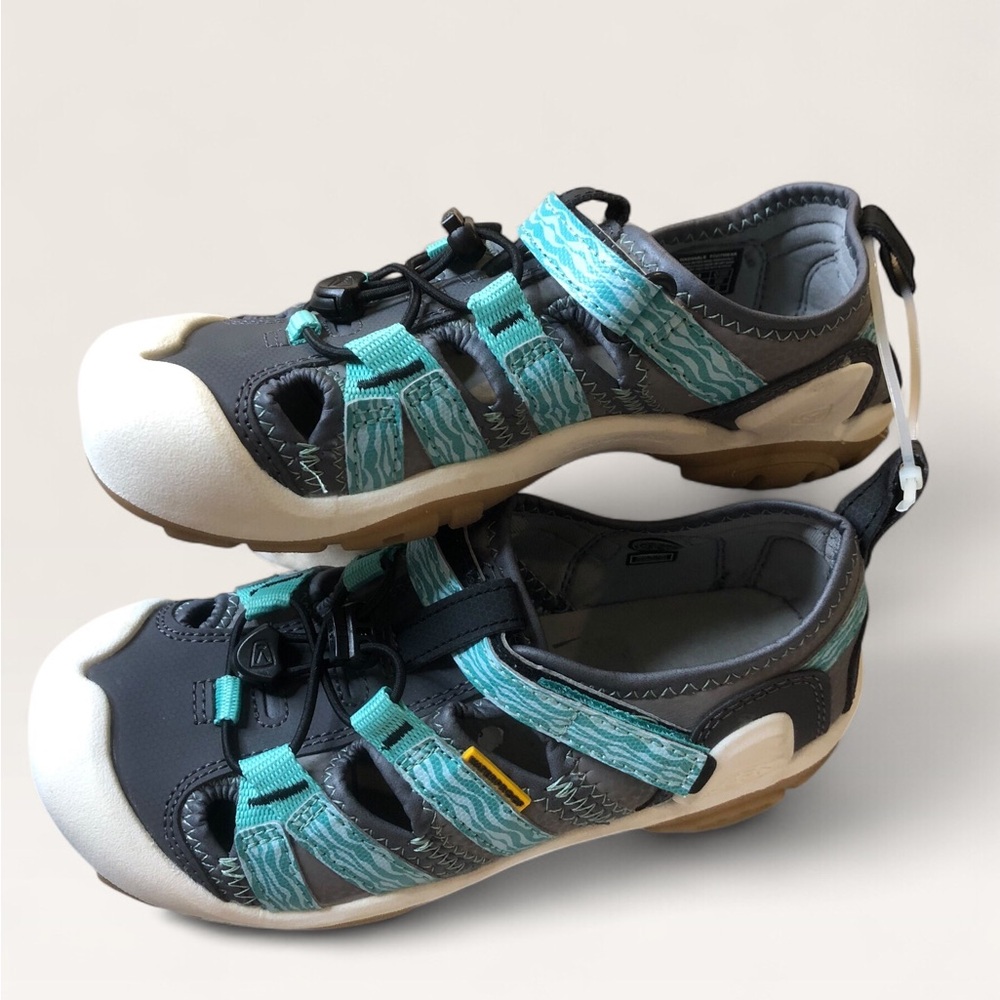 Keen Gray and Teal Stitching Closed-Toe Sandal